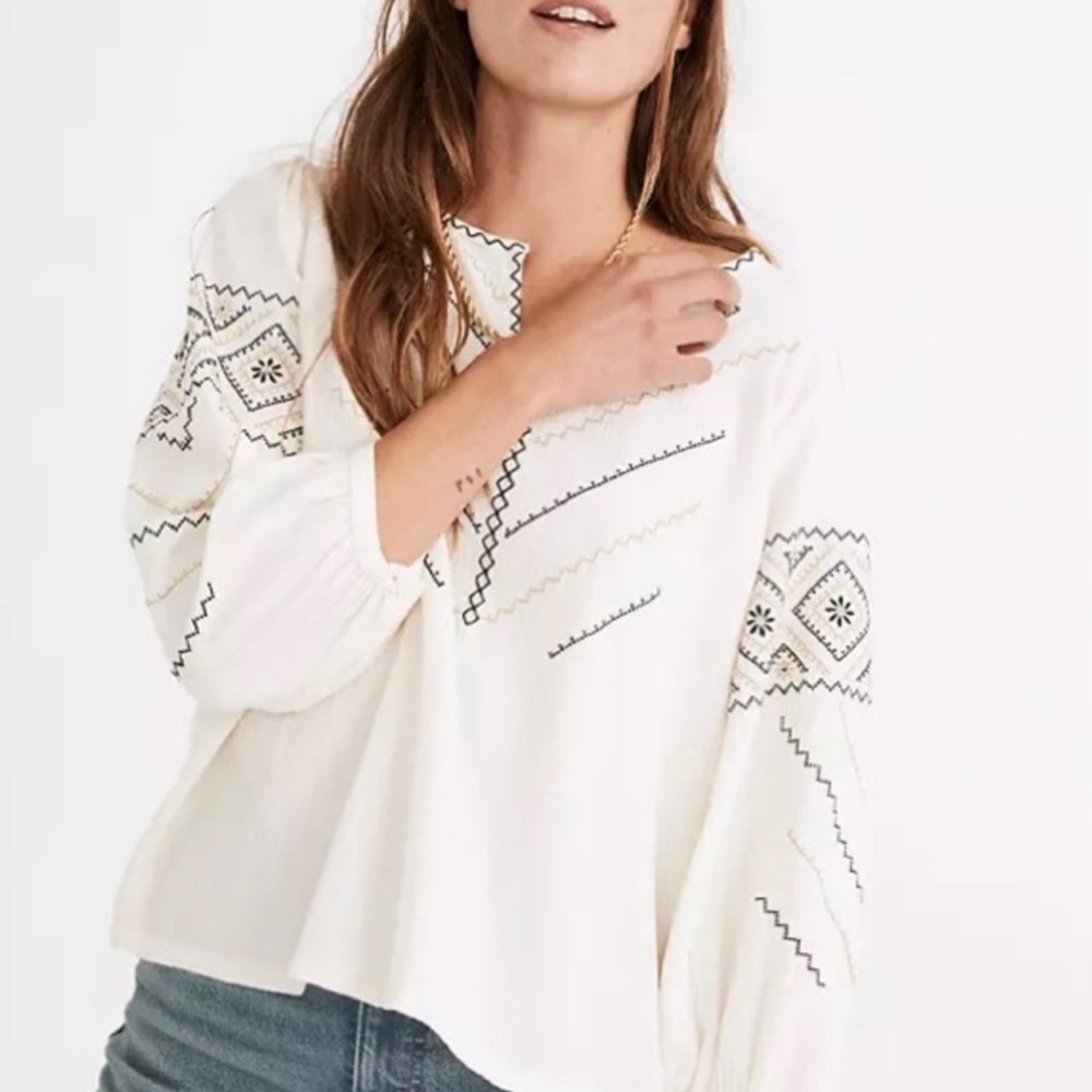 Madewell Embroidered cream Women's Top- Boho Style Size M